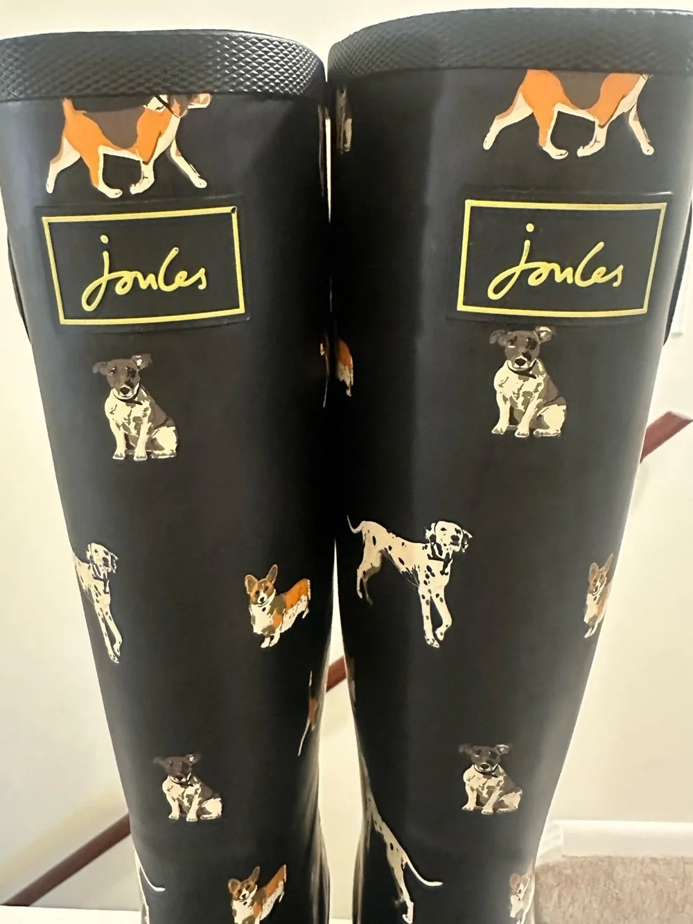 Joules Black Dog Print Tall Rain Boots Wellies EU 38 US 7.5/8